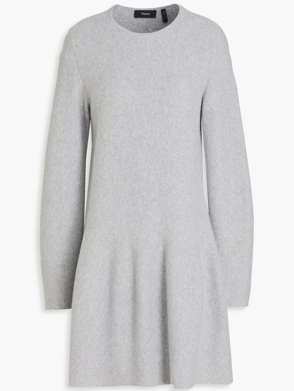 Theory Light Gray Stretch Knit Wool Cashmere Long Sleeve Mini Sweater Dress